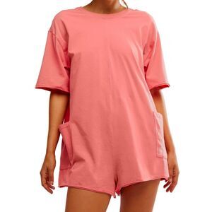 Free People Movement OB1960599 WMNs Sz L Hibiscus/Tulip Pink Hot Shot Tee Romper
